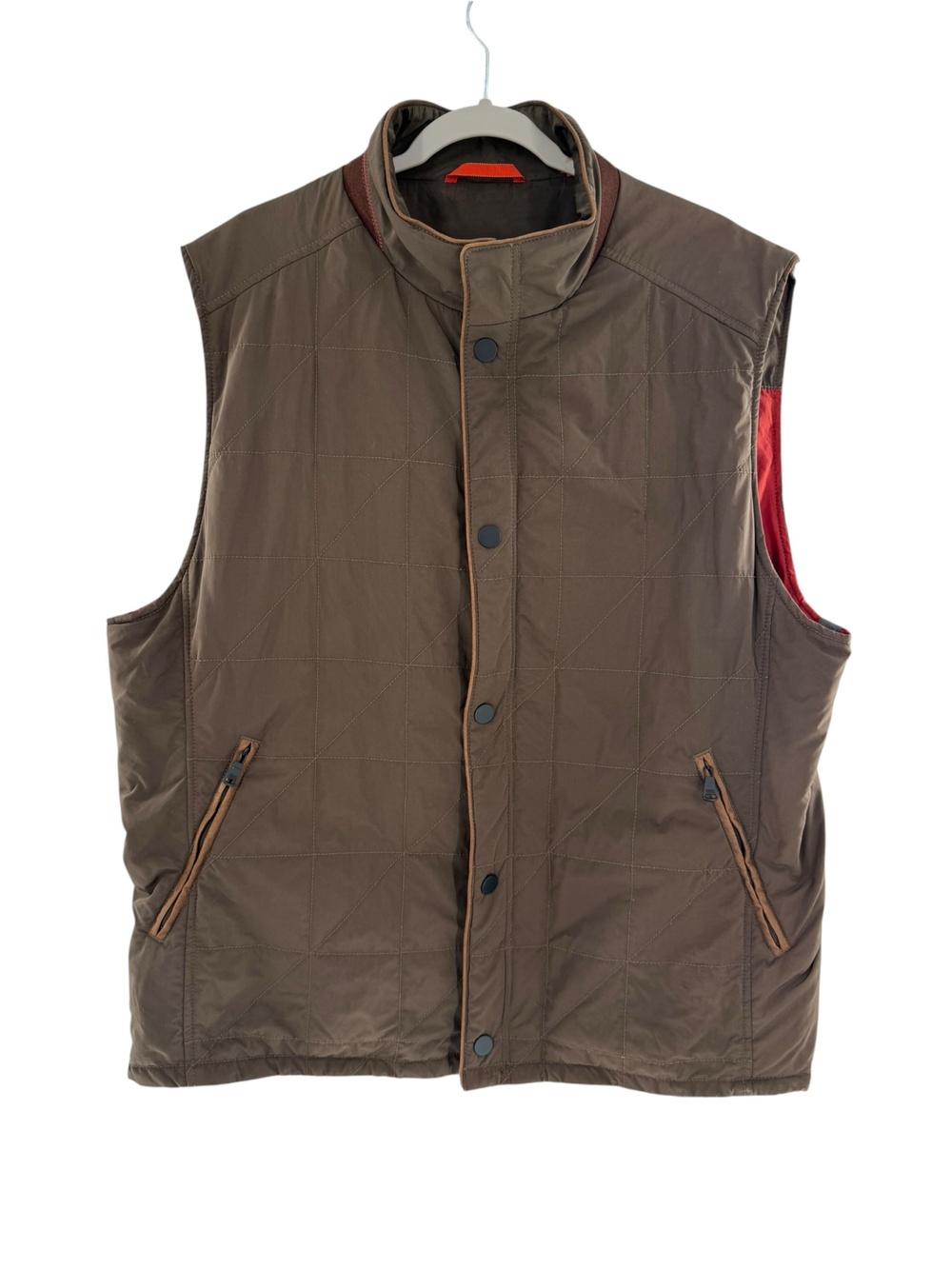 Tommy Bahama Vest Mens XL Brown Quilted Insulated Full Zip Outdoor Pockets Lined